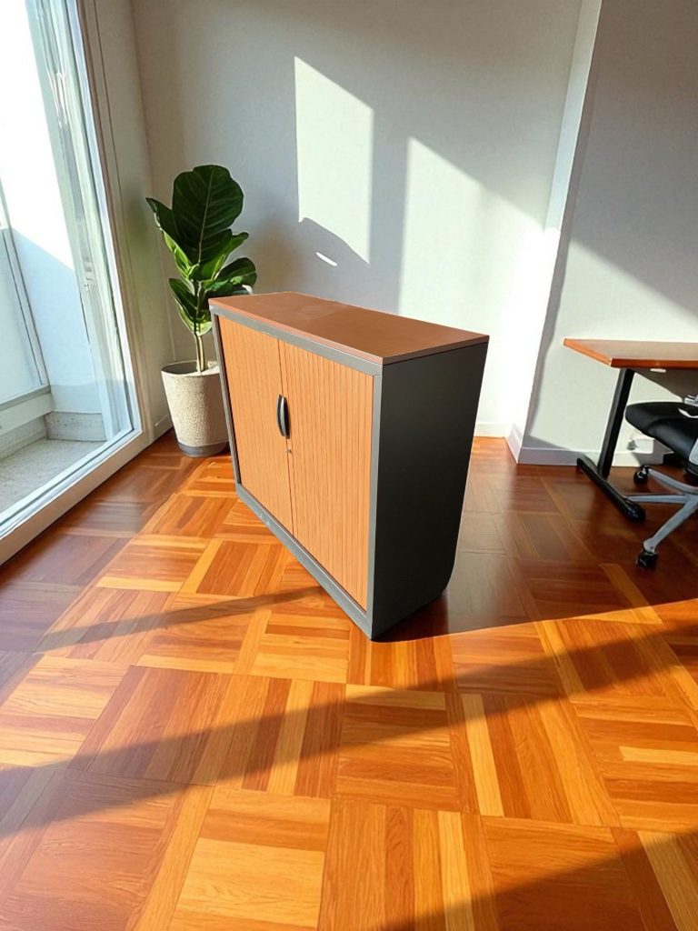 Armoire basse à rideaux