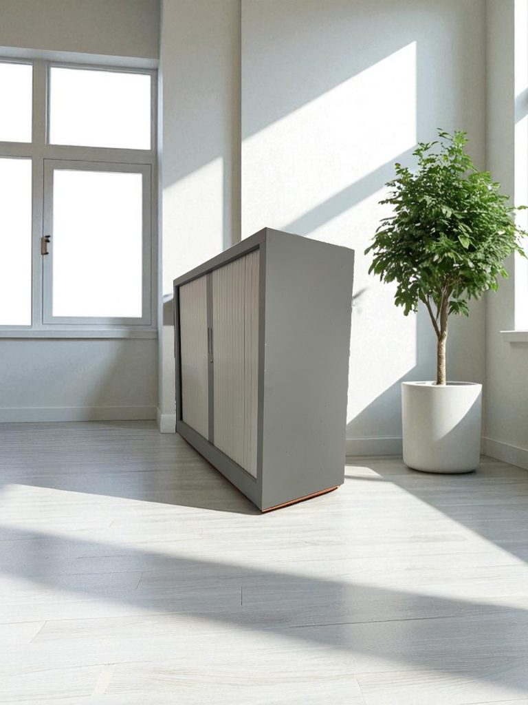 Armoire basse à rideaux